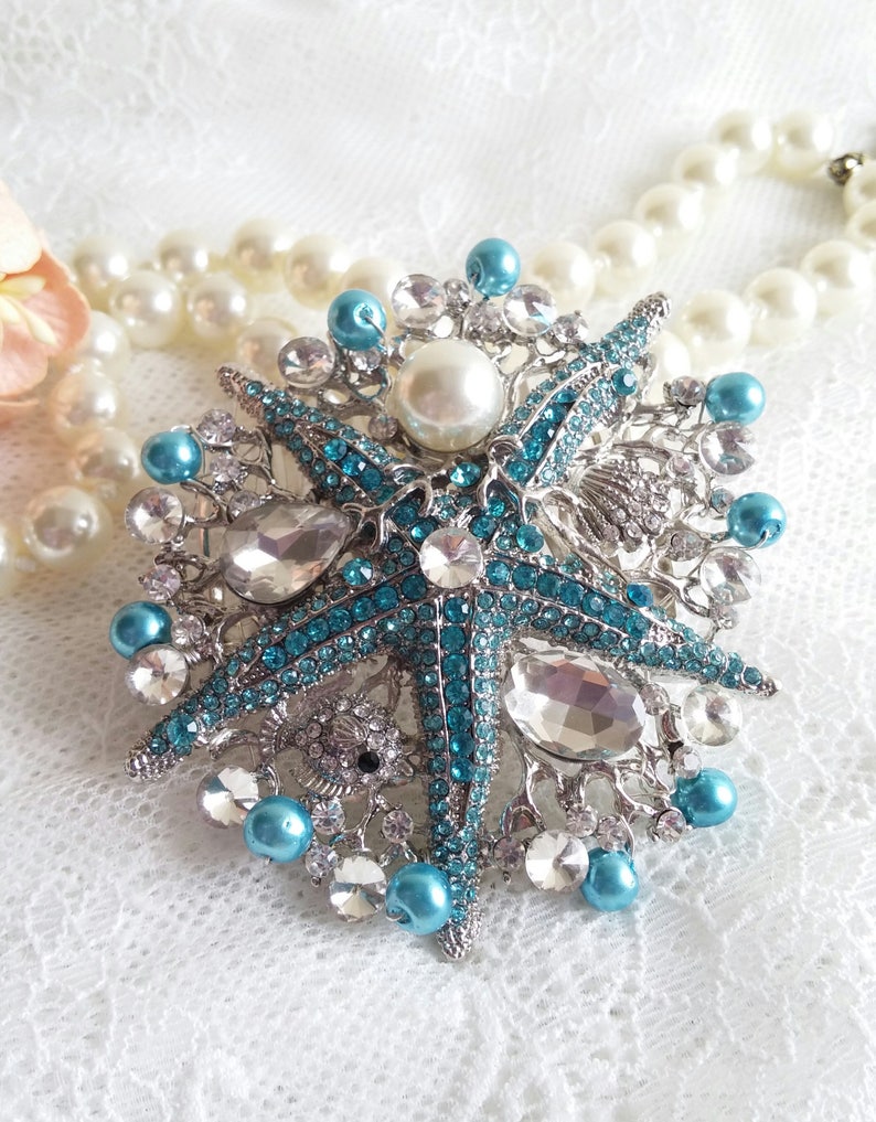 Turquoise Starfish hair comb Turquoise Rhinestone hair piece Beach starfish wedding comb Mermaid hair clip Aqua wedding headpiece SALE 52