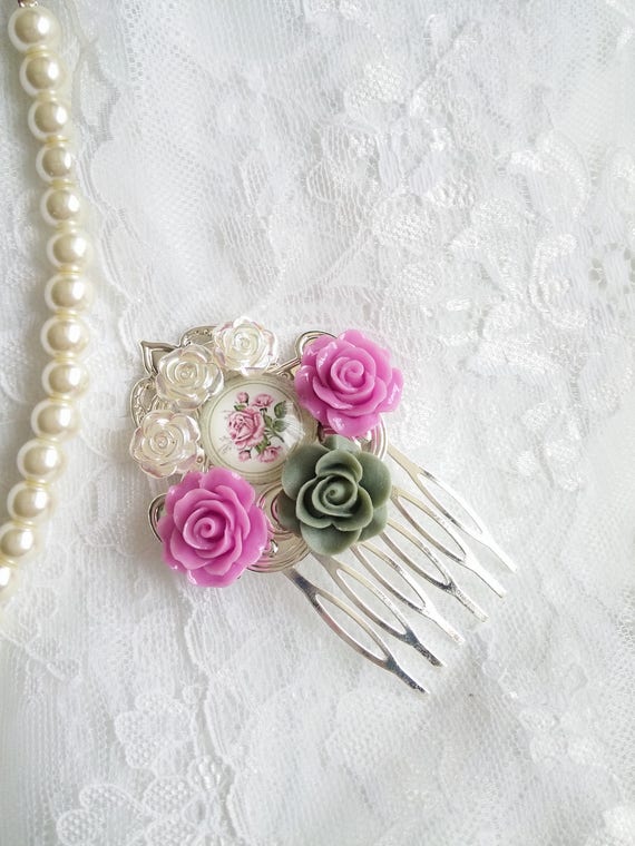 Shabby Chic Wedding Hair Comb Victorian Hair Comb Rose Hair Etsy
