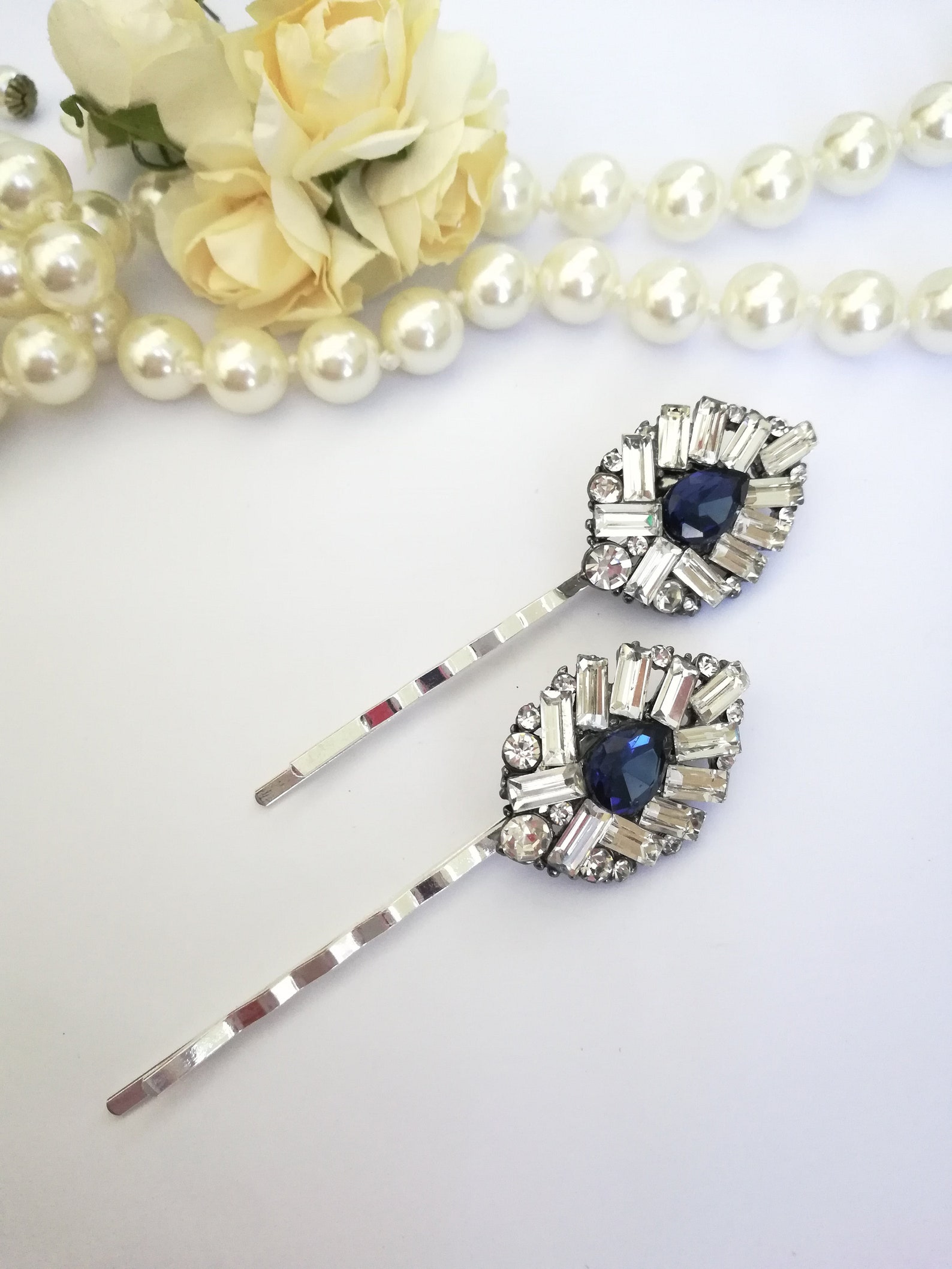 Crystal Blue Hair Pin Jewel Hair Pin Blue Wedding Hair Etsy