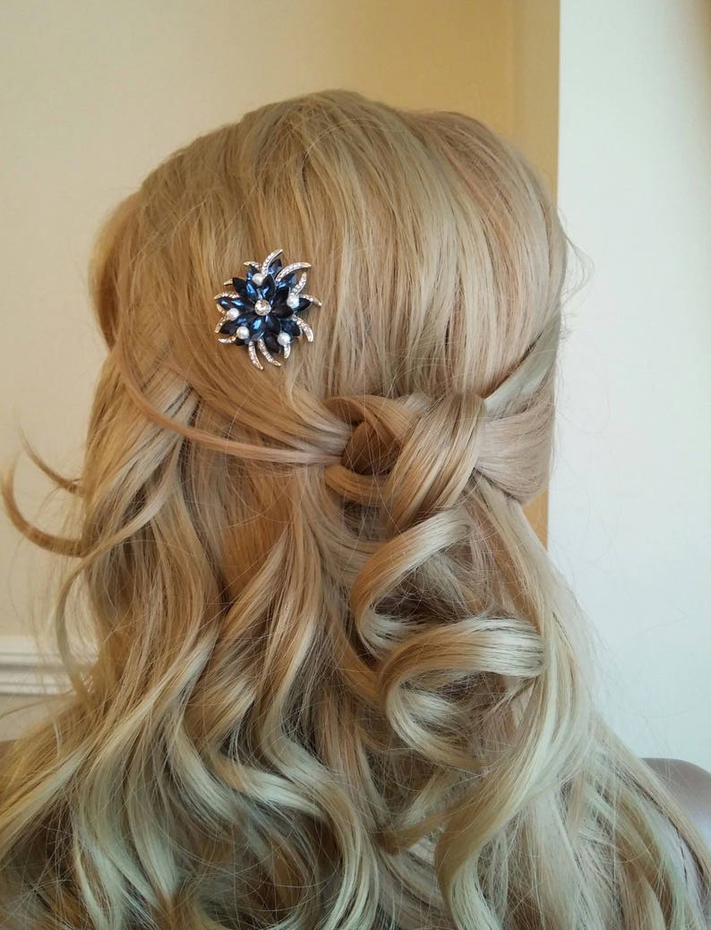 Sapphire Star Flower Hair Clip Jewel Hair Clip Blue Wedding Etsy