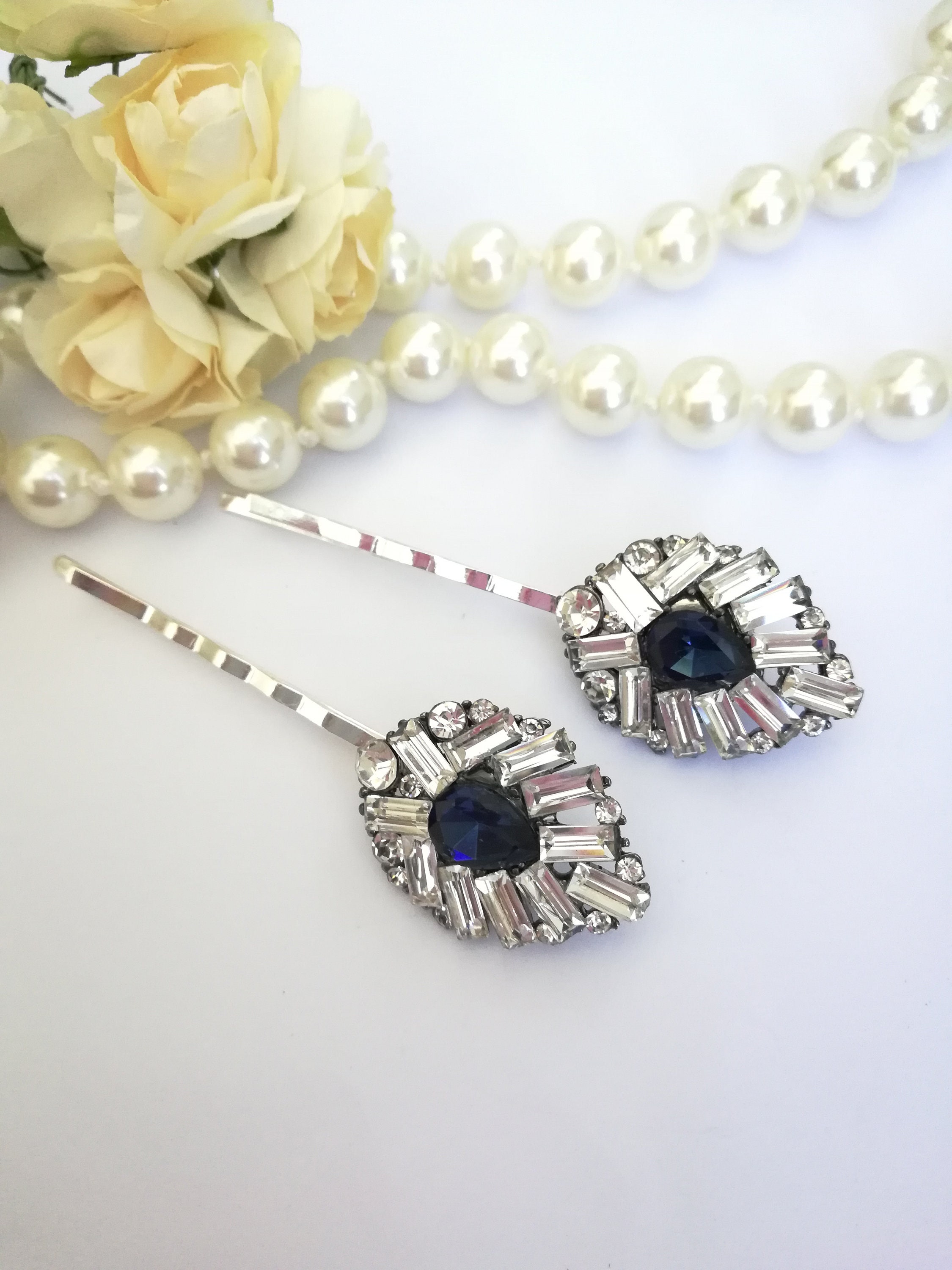 Crystal Blue Hair Pin Jewel Hair Pin Blue Wedding Hair Etsy