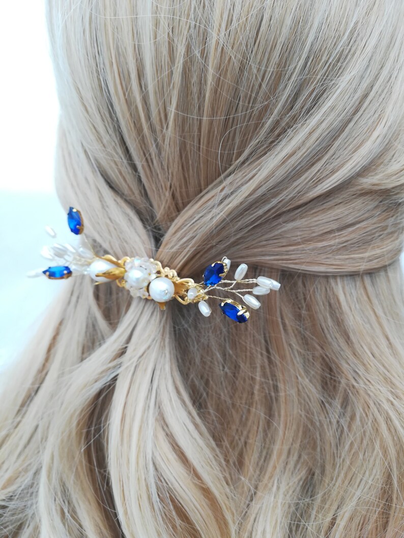 Gold Hair Clip Blue and Gold Bridal Hair Pins Wedding Hair Pin Etsy