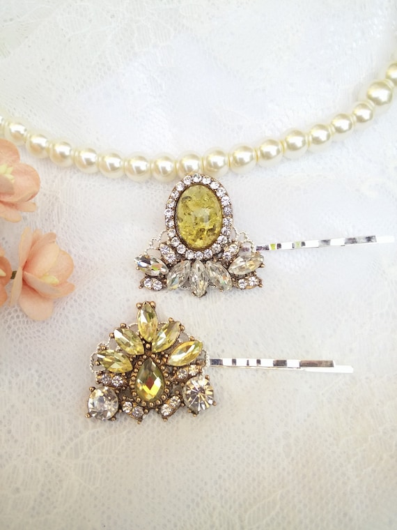 Yellow Hair Pins Yellow Jewel Hair Pins Yellow Wedding Hair Etsy