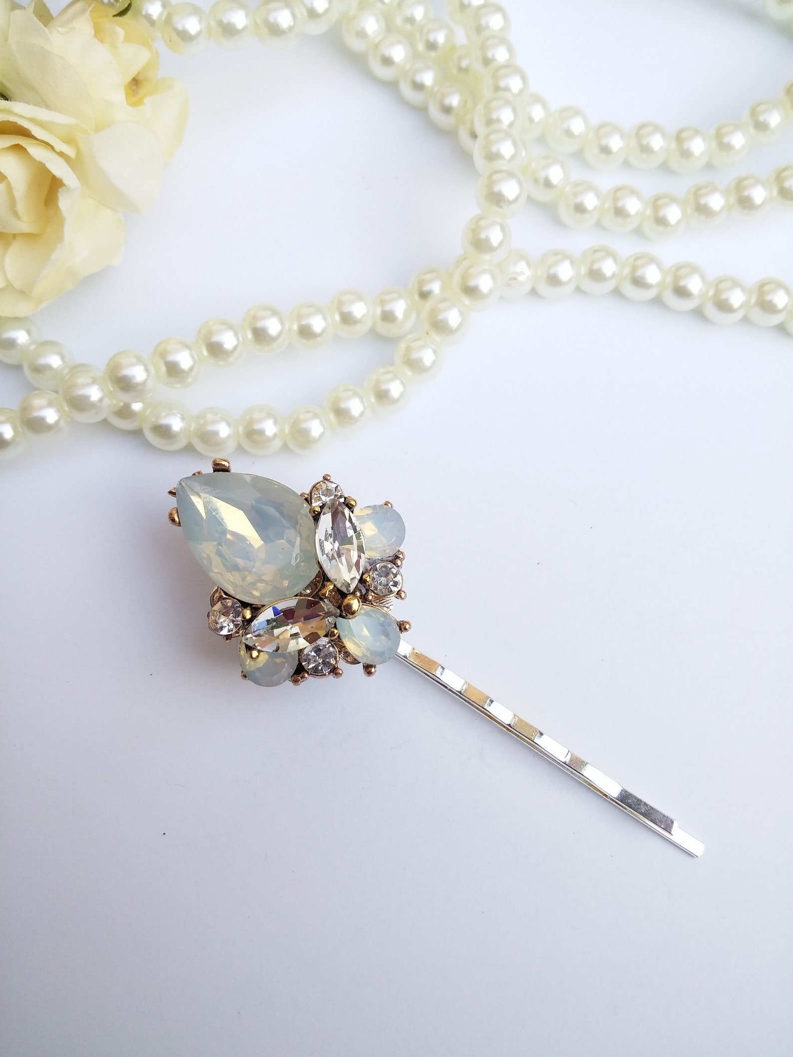 Opal Hair Pin Jewel Hair Clip Crystal Wedding Hair Piece Etsy