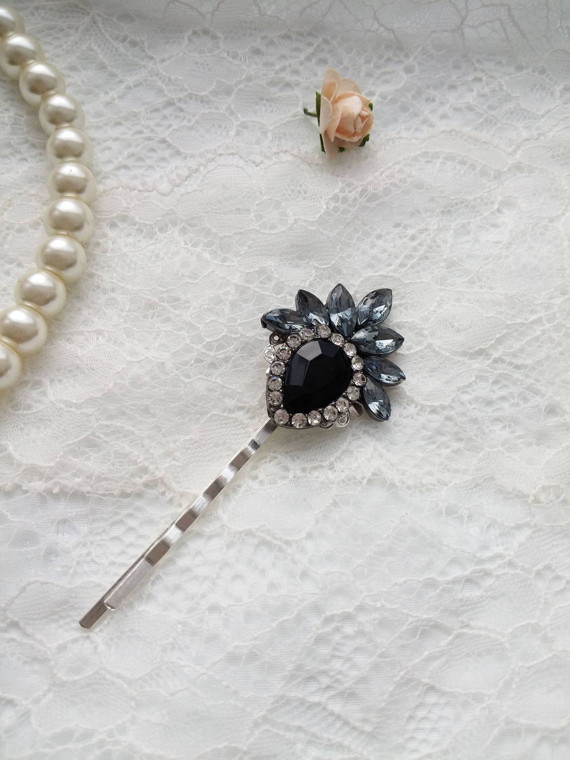 Black Hair Pins Jewel Hair Pins Black Wedding Hair Piece Etsy