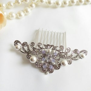 Bridal Hair Comb silver pearl purple, CZ wedding hair comb, violet crystal bridal comb, Evening Star hair, amethyst wedding purple wedding 8