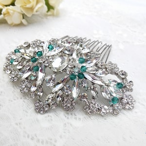 Green Emerald crystal Hair Comb,  green wedding hair piece, Flapper hair,  big wedding hair comb, Large bridal comb,  emerald green bride 36