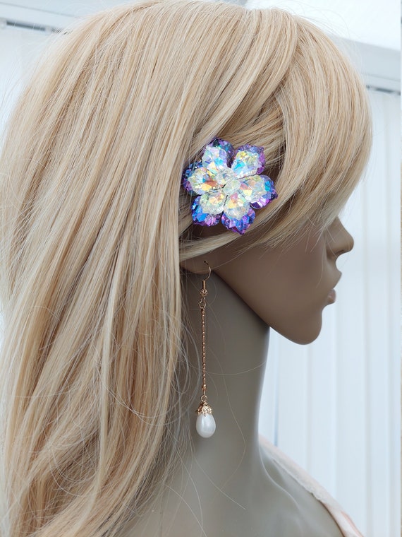 Purple Swarovski Hair Pin Purple Floral Hair Clip Violet  display picture 3
