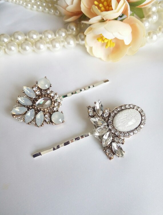Opal Hair Pins Milk Opal Jewel Hair Pin Set Opal Wedding Hair Etsy