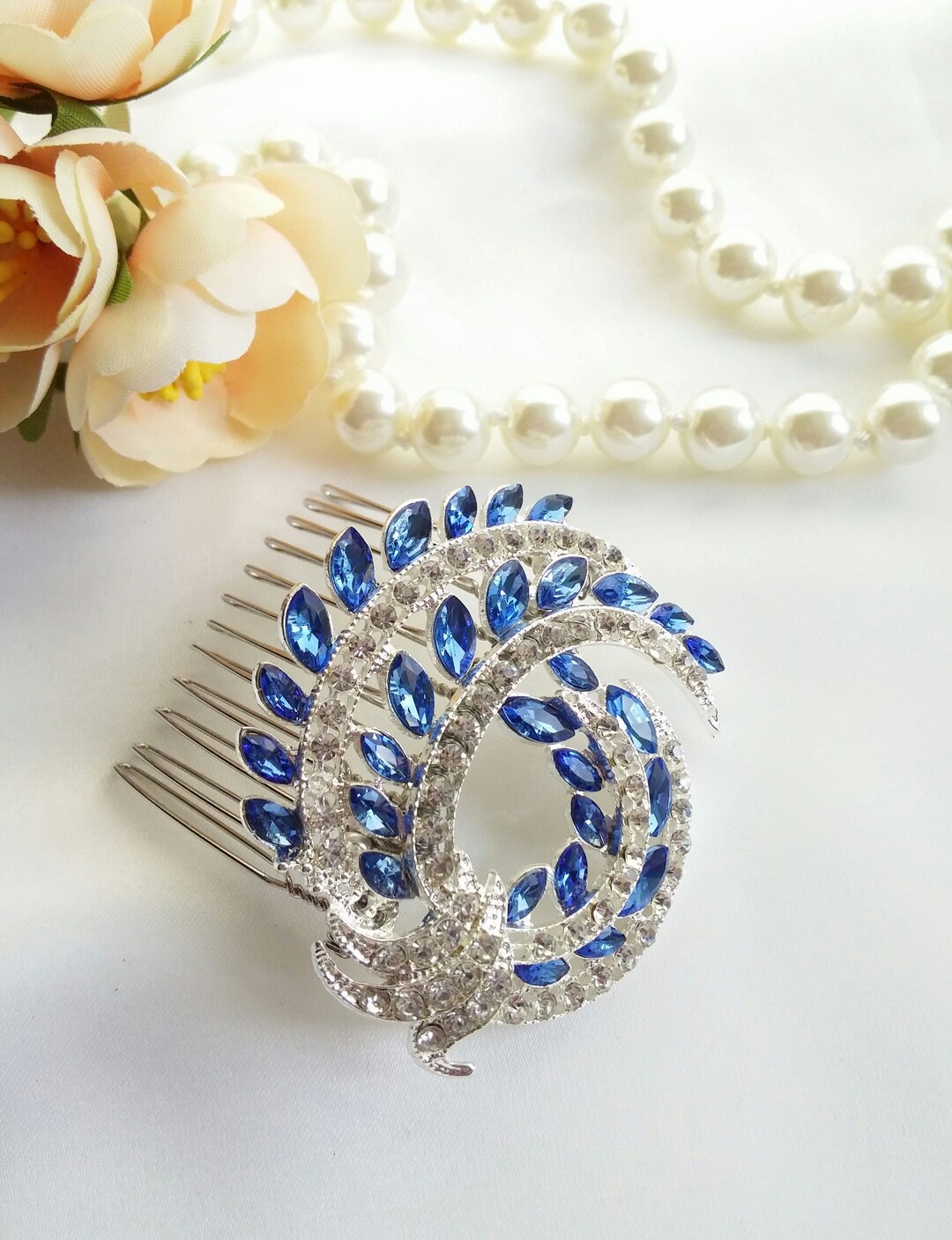 Royal Blue Wedding Hair Comb Something Blue Art Deco Bridal Headpiece ...