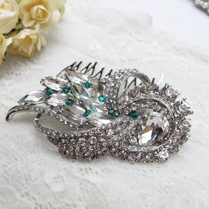 SALE Emerald crystal Hair Comb, green wedding hair piece, Flapper hair, Big wedding hair comb, Large bridal comb,  emerald green bride 53