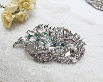 Emerald Crystal Bridal Hair Comb: Art Deco Flapper Headpiece