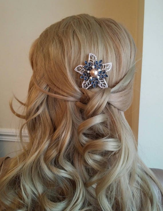Braut-Kopfschmuck Mit Blauen Saphir-Strass – Elegant, Ca. 38 Cm, Für Hochzeit & Ball