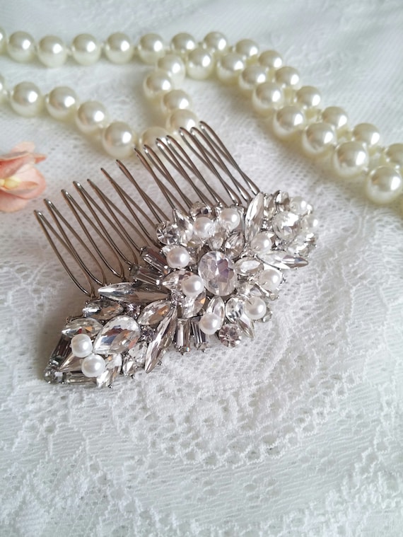 Crystal & Pearls Comb Hair Clip Amazon.com : Ysleen 2 Pcs Wedding Pearl Hair Comb Bride  main image 2