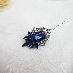 Sapphire blue hair pin Jewel hair pin Dark blue wedding hair piece blue bridal hair grip Smoky blue hair pin something blue for bride image 5