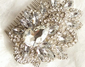 Big Wedding Hair Comb, Silveer hair comb, Rhinestone Hair comb, Bridal jewelry, Crystal wedding headpiece, bridal comb, Crystal headpiece