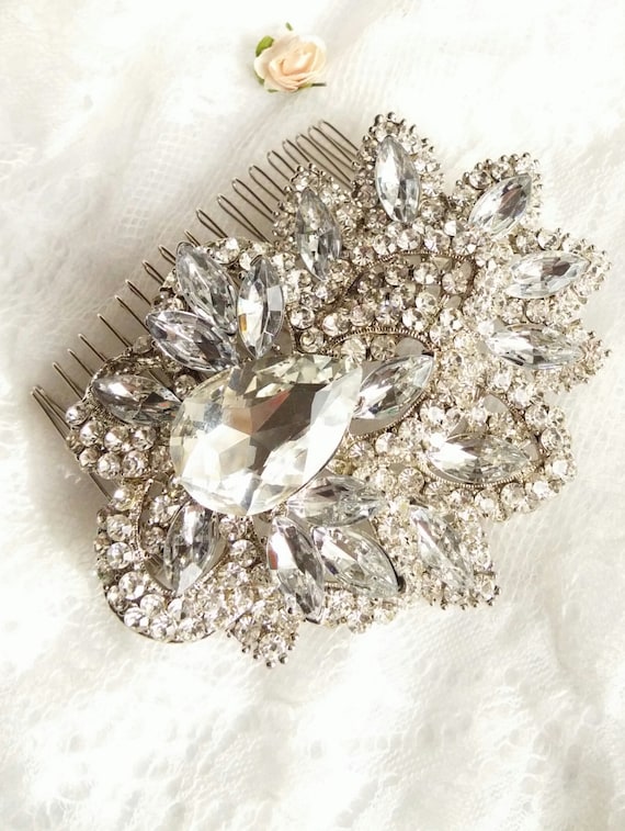 Big Wedding Hair Comb, Silveer Hair Comb, Rhinestone Hair  display picture 2