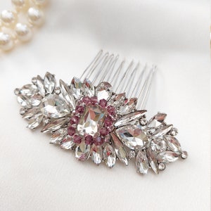Crystal dusty pink hair comb, wedding Hair Comb, crystal smoky pink hair clip bridesmaid hair clip, shiny headpiece hair clip for bridesmaid