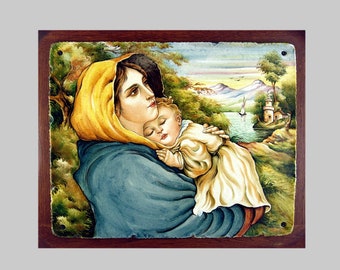 Tapisserie Murale Madonna Par Ferruzzi – Art Religieux Italien 60x50 Cm