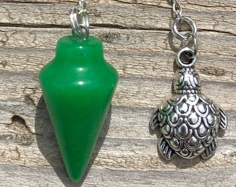 Green Agate Pendulum  with Silver Seat Turtle Charm