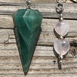 Green Aventurine Pendulum with Rose Quartz Heart Beads (#41)