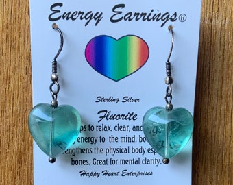 Heart Fluorite Earrings, Sterling Silver Dangle Earrings