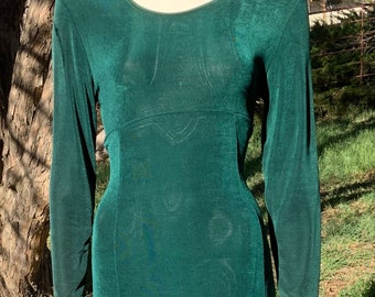 Vintage Spring Green Spandex Dress, Long Sleeve, by Jostar, Size Medium
