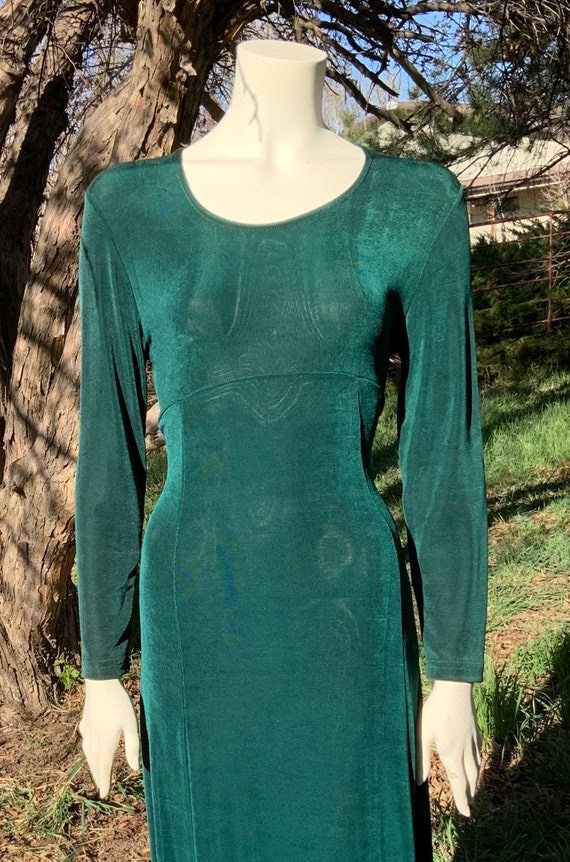 Vintage Spring Green Spandex Dress, Long Sleeve, b