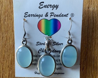 Vintage Sterling Silver Chalcedony Pendant and Earrings Set