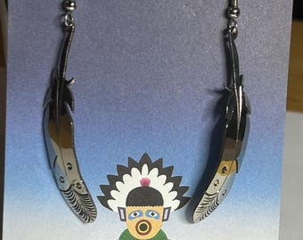 Pendientes vintage de plumas de plata de ley