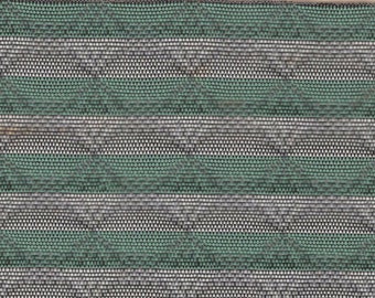 BTY mid century green and silver quilted striped plastic fabric