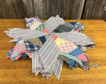 27 large vintage quilt stars floral and purple stripes