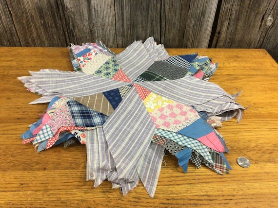 27 large vintage quilt stars floral and purple stripes