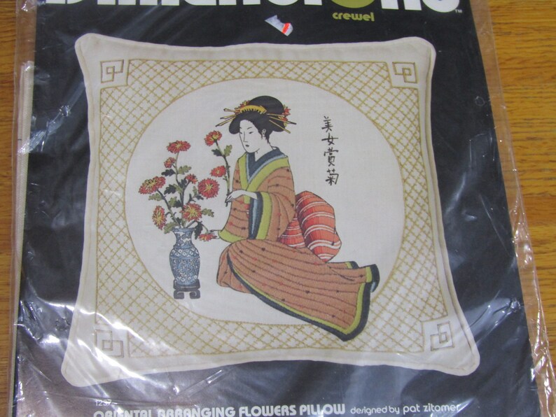 Vintage Dimensions needlework kit Oriental Flower Arranging pillow