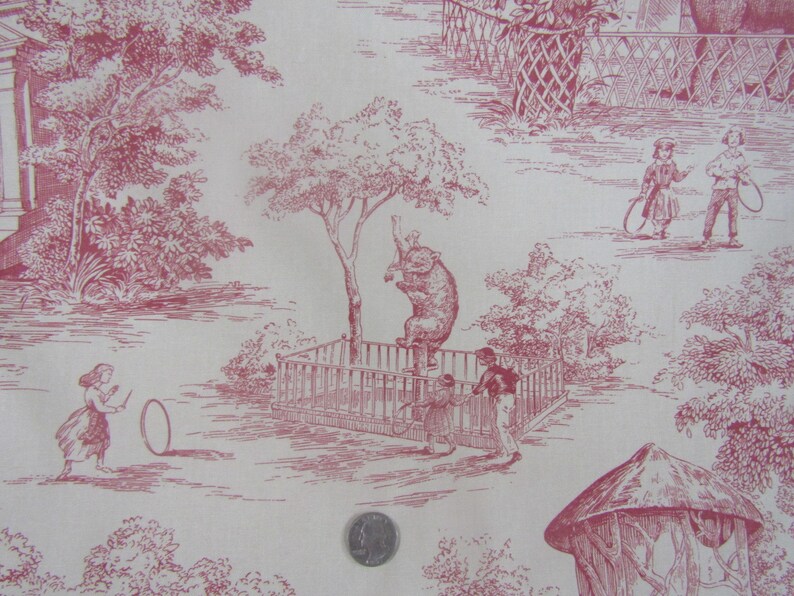 BTY P Kaufmann Victorian Zoo Toile in dark pink