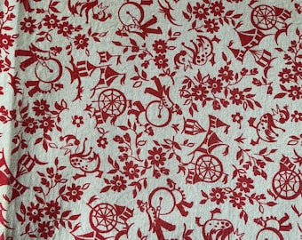 large opened feed sack fabric red and white circus