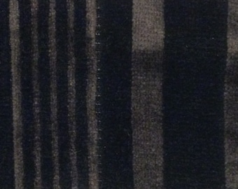 BTY vintage auto upholstery fabric black tan stripe velvet 1976