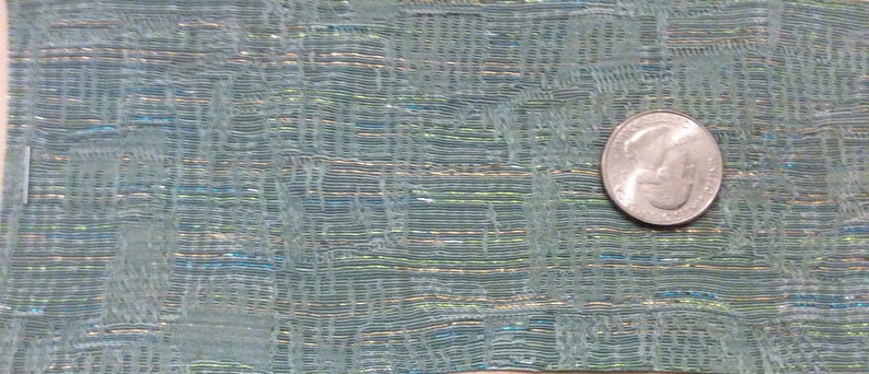 BTY mid century auto upholstery fabric seafoam metallic threads 1962