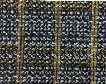 BTY vintage 1976 Chevrolet auto upholstery fabric black and mustard plaid