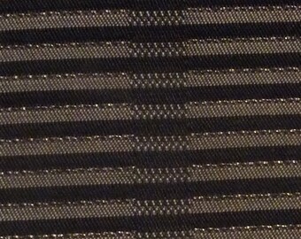 BTY mid century auto upholstery fabric brown stripe metallic thread 1961