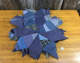 23 large vintage quilt stars blue stripe plaid shirting