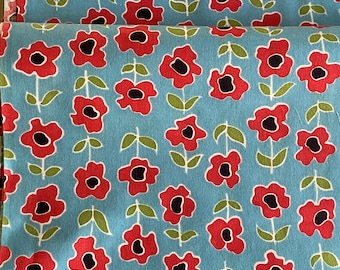 3 yards good quality retro dress fabric with Red Flowers