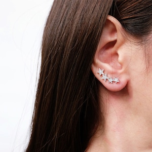 cz star earrings, silver star earrings, star stud earrings, star jewelry, climber earring, silver star earrings, star earring, moon, climber