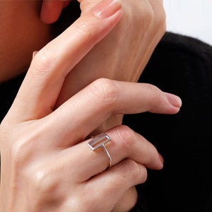 half square ring, geometric jewelry, geometric ring, silver square ring, simple ring, open square ring, minimalist ring, minimal jewelry