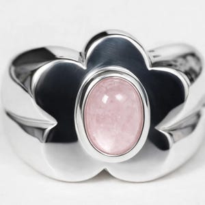 ROSEQUARTZ FLOWER RING, flower ring, silver ring, big flower ring, chunky ring, sunflower ring, floral ring, oversized flower ring for women