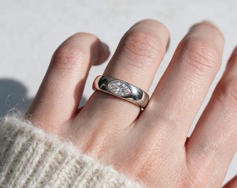MARQUISE RING, Ring 925 Sterling Silver, East West Bezel Set CZ Solitaire Band, Minimalist Flush Set Ring, Modern Dainty Gift for Her