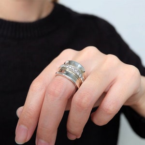 ZIRCONIA STATEMENT RING, cubic zirconia ring, white ring, cz ring, big ring, heavy ring, large ring, wide cz ring, band ring, statement ring