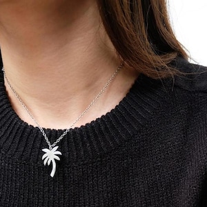 palm tree necklace, palm tree, palm leaf, palm tree jewelry, beach jewelry, silver palm necklace, plam tree, plam necklace, palm necklace