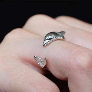 dolphin ring, animal jewelry, animal ring, animal lovers, animal gift, dolphin jewelry, silver dolphin ring, ocean ring, wave ring, dolphin