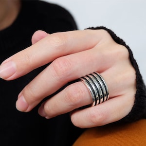 LINE OXIDIZED RING, line ring, oxidized ring, silver ring, abstract silver ring, unsymmetrical silver ring, 925 sterling silver ring